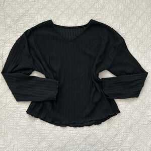 lettuce trim v-neck pinstripe black long sleeve shirt